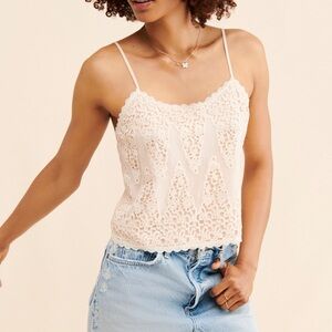 Anthropologie Pink/Cream Lace Cami Top